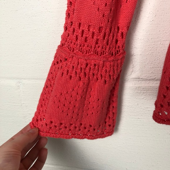 NEW Pilcro Womens Crochet Peplum Cardigan Top Size S Salmon Pink Coquette - Picture 5 of 13